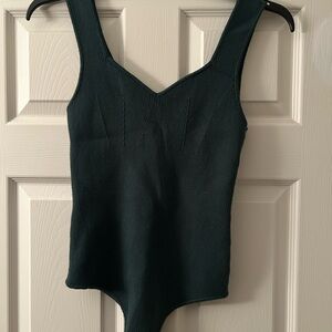 Dark Green Ribbed Bodysuit